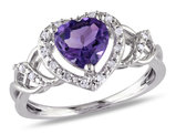 6.50 Carat (ctw) Amethyst Promise Heart Ring in Rose Plated Sterling Silver with Accent Diamonds
